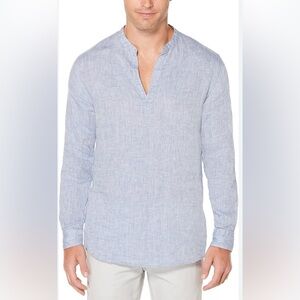 Doublju Men's Casual Light Blue Henley V Neck Polo Shirt